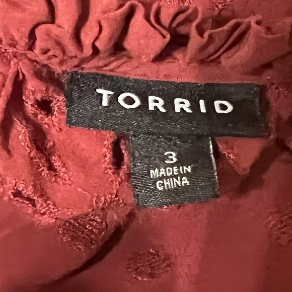 Torrid Red Ruffled Blouse with Long Sleeves - Picture 6 of 7